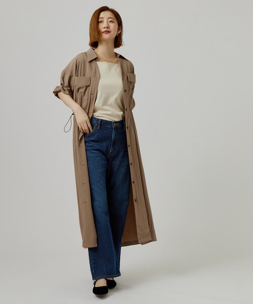 grove（グローブ）の「1枚でも羽織でも◎ ウエストドロストシャツワンピース（ワンピース・レディース・ブラック/ブルー系その他/ベージュ・02/01/04/03/05）」の15枚目の写真