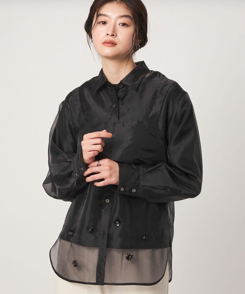 green label relaxing(グリーンレーベルリラクシング)の「<GLR_MINE>ビジュー シャツ&ビスチェ セット(シャツ/ブラウス・レディース・ブラック/ベージュ・FREE)」の7枚目の写真
