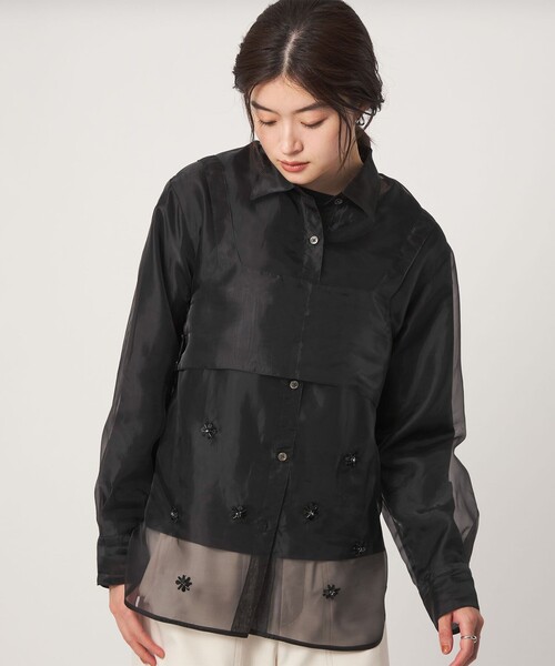 green label relaxing(グリーンレーベルリラクシング)の「<GLR_MINE>ビジュー シャツ&ビスチェ セット(シャツ/ブラウス・レディース・ブラック/ベージュ・FREE)」の8枚目の写真