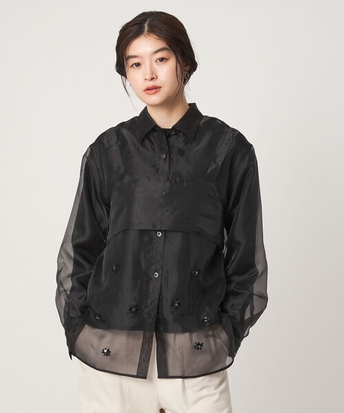 green label relaxing(グリーンレーベルリラクシング)の「<GLR_MINE>ビジュー シャツ&ビスチェ セット(シャツ/ブラウス・レディース・ブラック/ベージュ・FREE)」の11枚目の写真