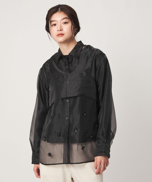 green label relaxing(グリーンレーベルリラクシング)の「<GLR_MINE>ビジュー シャツ&ビスチェ セット(シャツ/ブラウス・レディース・ブラック/ベージュ・FREE)」の12枚目の写真