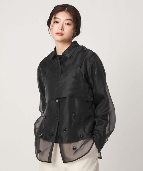 green label relaxing(グリーンレーベルリラクシング)の「<GLR_MINE>ビジュー シャツ&ビスチェ セット(シャツ/ブラウス・レディース・ブラック/ベージュ・FREE)」の13枚目の写真