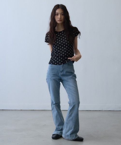 Clum(クルム)の「dot sheer compact top / ドットシアーコンパクトトップス(Tシャツ/カットソー・レディース・ブラック・MEDIUM/SMALL)」の4枚目の写真