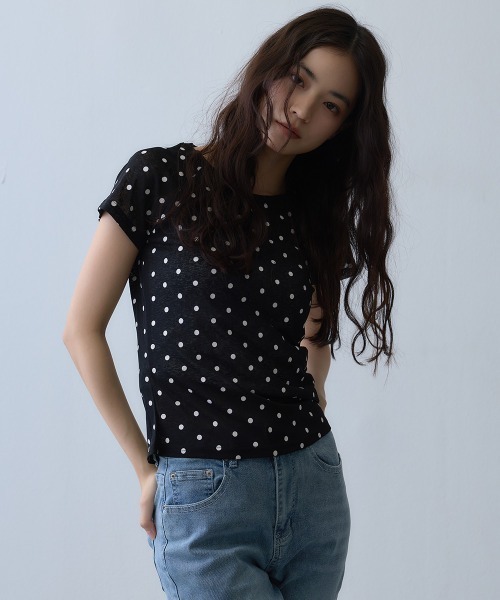 Clum(クルム)の「dot sheer compact top / ドットシアーコンパクトトップス(Tシャツ/カットソー・レディース・ブラック・MEDIUM/SMALL)」の8枚目の写真
