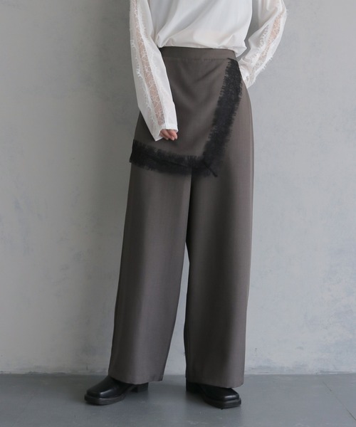 &g'aime(アンジェム)の「【&g'aime 】レースレイヤードパンツ Lace Layered Pants(スラックス・レディース・ブラウン/ブラック・FREE)」の3枚目の写真