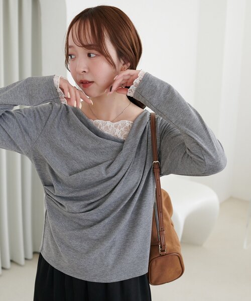 DISCOAT（ディスコート）の「【WEB限定】レースドッキングドレープロングTシャツ（Tシャツ/カットソー・レディース・グレー/ブラック/グレイッシュベージュ・FREE）」の22枚目の写真