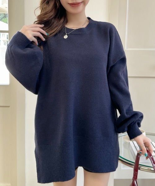 Ada.(エイダ)の「Vネック ロールヘム ロングスリーブ ルーズニットプルオーバー(ニット/セーター・レディース・イエロー/ネイビー/レッド/ベージュ・FREE)」の7枚目の写真