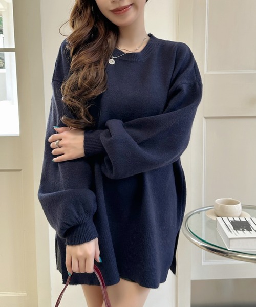 Ada.(エイダ)の「Vネック ロールヘム ロングスリーブ ルーズニットプルオーバー(ニット/セーター・レディース・イエロー/ネイビー/レッド/ベージュ・FREE)」の9枚目の写真