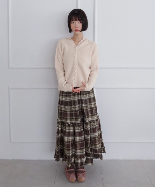 by muni:r(バイ ムニール)の「ヴィンテージティアードチェックロングスカート/2026 AW COLLECTION(スカート・レディース・ブラウン/ネイビー・FREE)」の16枚目の写真