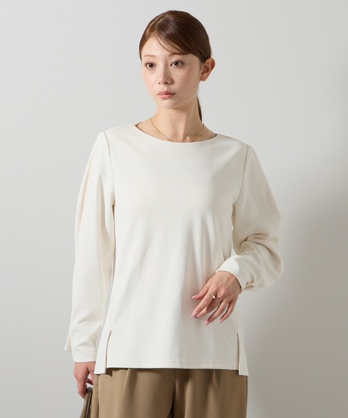 etre pret(エトレプレ)の「タックスリーブ長袖ブラウス(ビジネスシャツ・レディース・アイボリー/ネイビー・LL/L/M/S)」の3枚目の写真