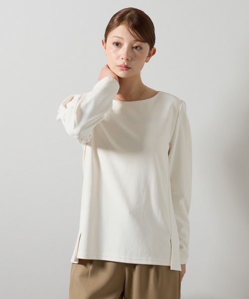 etre pret(エトレプレ)の「タックスリーブ長袖ブラウス(ビジネスシャツ・レディース・アイボリー/ネイビー・LL/L/M/S)」の4枚目の写真
