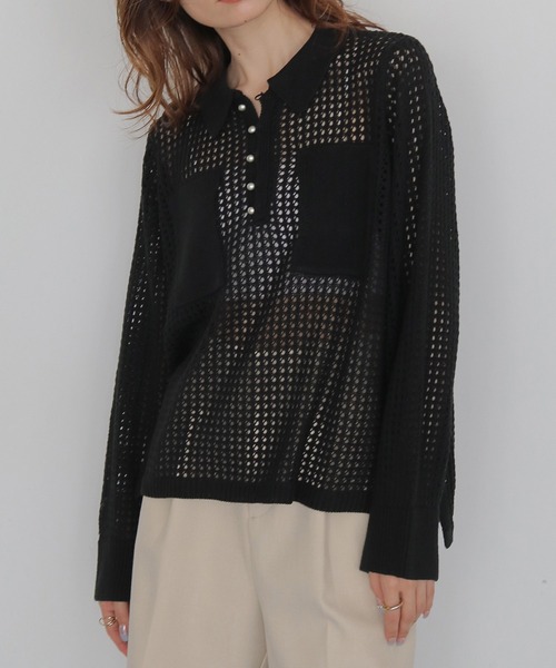 CLEIO（クレイオ）の「【CLEIO】メッシュポロニット MESH POLO KNIT（ニット/セーター・レディース・アイボリー/ベージュ/ブラック・FREE）」の3枚目の写真