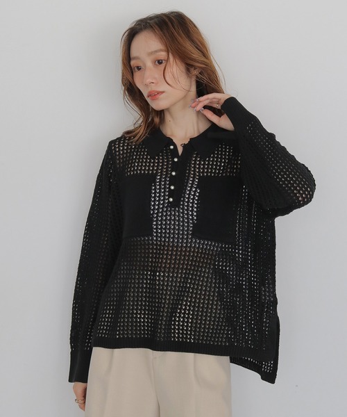 CLEIO（クレイオ）の「【CLEIO】メッシュポロニット MESH POLO KNIT（ニット/セーター・レディース・アイボリー/ベージュ/ブラック・FREE）」の20枚目の写真