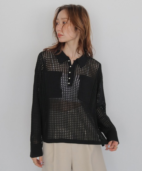 CLEIO（クレイオ）の「【CLEIO】メッシュポロニット MESH POLO KNIT（ニット/セーター・レディース・アイボリー/ベージュ/ブラック・FREE）」の21枚目の写真