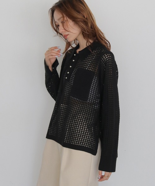 CLEIO（クレイオ）の「【CLEIO】メッシュポロニット MESH POLO KNIT（ニット/セーター・レディース・アイボリー/ベージュ/ブラック・FREE）」の22枚目の写真