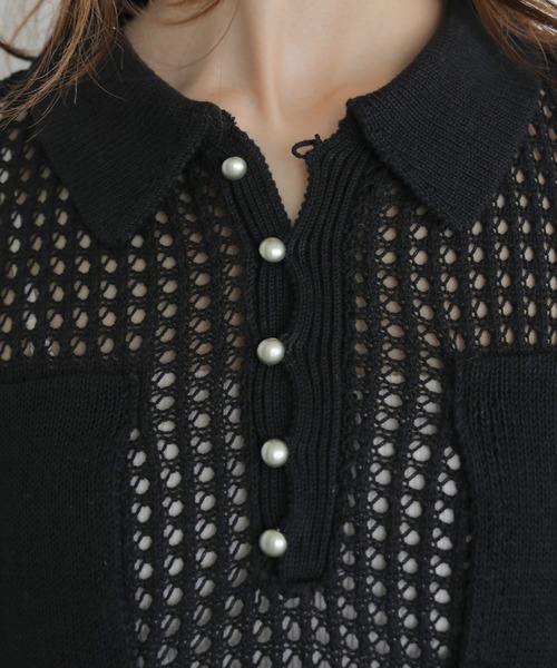 CLEIO（クレイオ）の「【CLEIO】メッシュポロニット MESH POLO KNIT（ニット/セーター・レディース・アイボリー/ベージュ/ブラック・FREE）」の18枚目の写真