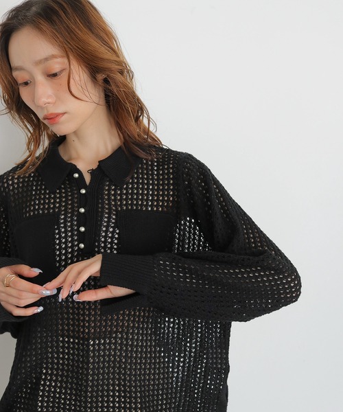 CLEIO（クレイオ）の「【CLEIO】メッシュポロニット MESH POLO KNIT（ニット/セーター・レディース・アイボリー/ベージュ/ブラック・FREE）」の17枚目の写真