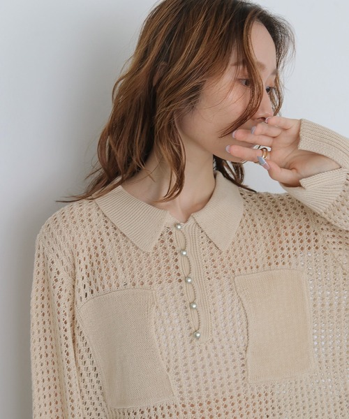 CLEIO（クレイオ）の「【CLEIO】メッシュポロニット MESH POLO KNIT（ニット/セーター・レディース・アイボリー/ベージュ/ブラック・FREE）」の10枚目の写真