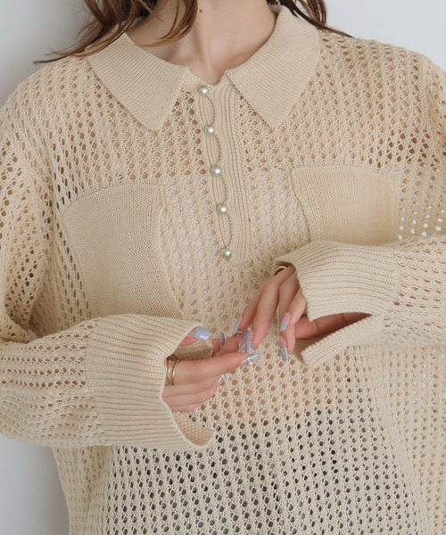 CLEIO（クレイオ）の「【CLEIO】メッシュポロニット MESH POLO KNIT（ニット/セーター・レディース・アイボリー/ベージュ/ブラック・FREE）」の11枚目の写真