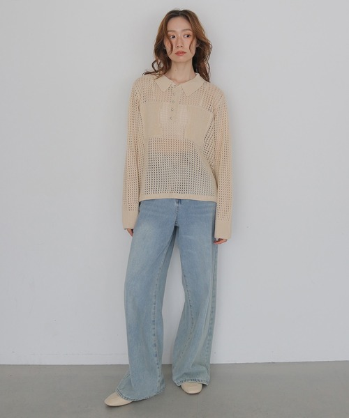 CLEIO（クレイオ）の「【CLEIO】メッシュポロニット MESH POLO KNIT（ニット/セーター・レディース・アイボリー/ベージュ/ブラック・FREE）」の12枚目の写真