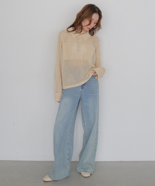 CLEIO（クレイオ）の「【CLEIO】メッシュポロニット MESH POLO KNIT（ニット/セーター・レディース・アイボリー/ベージュ/ブラック・FREE）」の13枚目の写真