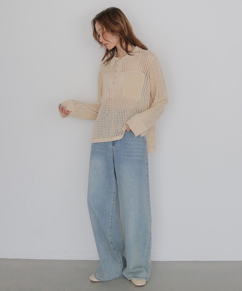 CLEIO（クレイオ）の「【CLEIO】メッシュポロニット MESH POLO KNIT（ニット/セーター・レディース・アイボリー/ベージュ/ブラック・FREE）」の14枚目の写真
