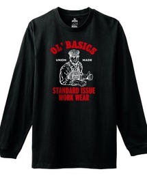 Ol' Basics（オール・ベーシックス） 長袖Tシャツ ロゴ イラスト ワーク プリント 袖リブ ロンT ロングTシャツ トップス カットソー レディース