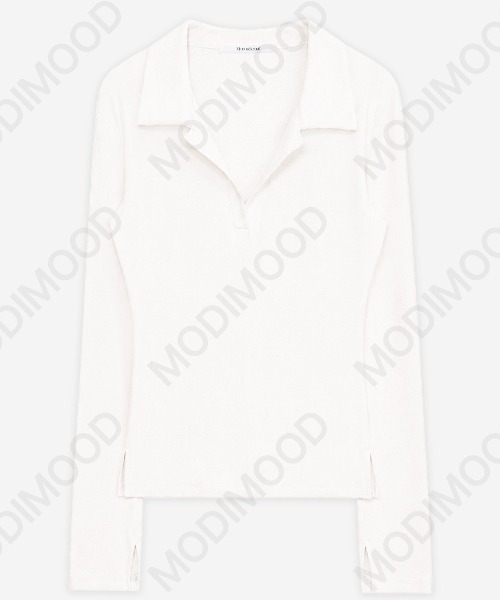 modimood（モディムード）の「[MADE] Vネックススキッパーカラー長袖Tシャツ（Tシャツ/カットソー・レディース・ネイビー/ベージュ/チャコール/アイボリー/ブラック・FREE）」の15枚目の写真