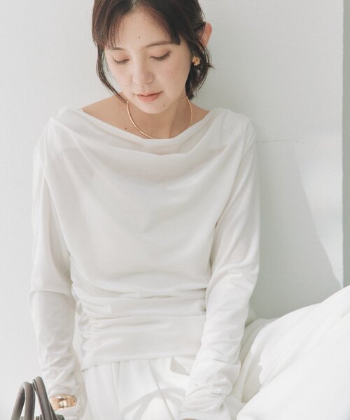 RIVE DROITE(リヴドロワ)の「シアーベロアドレーピーカットソー(秋服/冬服/オフィスカジュアル)(Tシャツ/カットソー・レディース・オフホワイト/グレー/ブラック・FREE)」の2枚目の写真