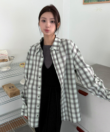 ロゴポイント オーバーサイズ チェックシャツ グリーン MDSH031GREEN
