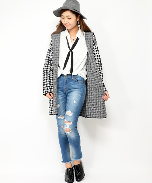 VENCEEXCHANGE（ヴァンスエクスチェンジ）の「フード付チドリコーディガン（カーディガン/ボレロ・レディース・ブラック・MEDIUM）」の2枚目の写真