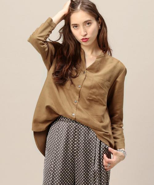 BEAUTY&YOUTH UNITED ARROWS（ビューティーアンドユースユナイテッドアローズ）の「BY フェイクスエードポケットスタンドカラーシャツ◆（シャツ/ブラウス・レディース・ベージュ/オリーブ/ネイビー・FREE）」の2枚目の写真