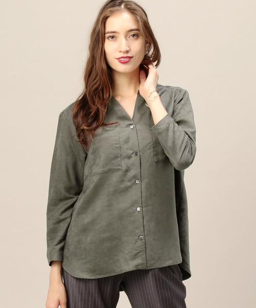 BEAUTY&YOUTH UNITED ARROWS（ビューティーアンドユースユナイテッドアローズ）の「BY フェイクスエードポケットスタンドカラーシャツ◆（シャツ/ブラウス・レディース・ベージュ/オリーブ/ネイビー・FREE）」の3枚目の写真