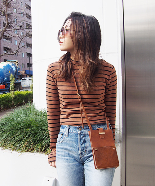 Ungrid（アングリッド）の「ハイネックボーダーロングスリーブ（Tシャツ/カットソー・レディース・ピンク/キャメル/オフホワイト・FREE）」の3枚目の写真