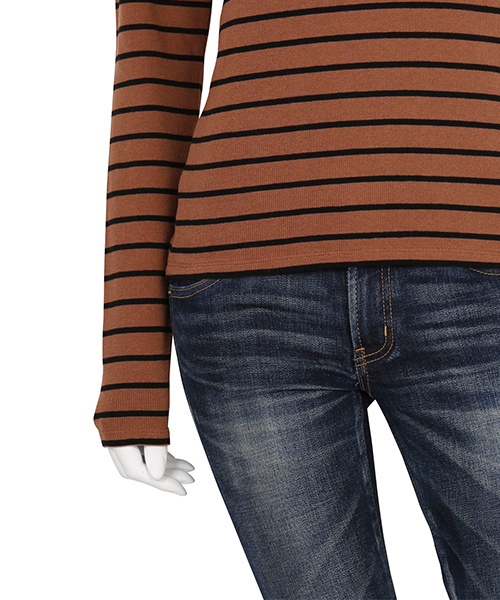 Ungrid（アングリッド）の「ハイネックボーダーロングスリーブ（Tシャツ/カットソー・レディース・ピンク/キャメル/オフホワイト・FREE）」の8枚目の写真