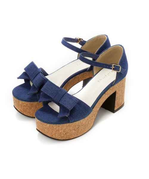 夢展望（ユメテンボウ）の「８ｃｍ厚底チャンキーヒールフェミニンリボンサンダル（サンダル・レディース・ラベンダー/ミント/チェック/ノンウォッシュ/ライトベージュ/ライトブラック/ライトホワイト/クリアレッド/ホワイト系その他/ピンクベージュ/ブルー系その他・24cm/23.5cm/24.5cm/23cm/25cm/23㎝/22cm/22.5㎝/25㎝/24㎝/24.5㎝/23.5㎝）」の7枚目の写真