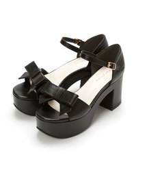 夢展望 | ８ｃｍ厚底チャンキーヒールフェミニンリボンサンダル(サンダル)