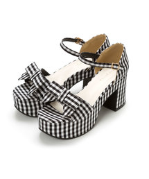 夢展望 | (サンダル)　８ｃｍ厚底チャンキーヒールフェミニンリボンサンダル　【レディース】【通販】【ギンガムチェック】(サンダル)