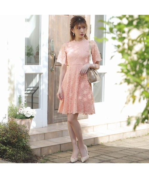t2030 【DF STUDIO】　ワンピース　フォーマル　レース柄　ネイビー 蝶柄 レース ワンピース[品番：JSFW0013095]｜JS FASHION