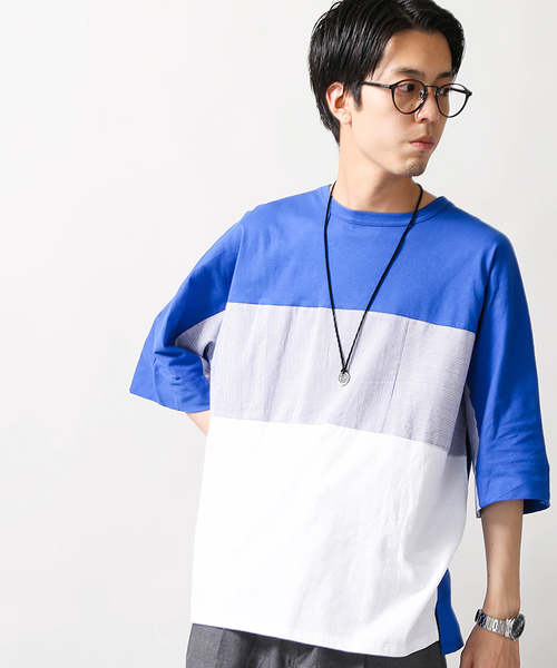 WEGO(ウィゴー)の「WEGO/トリコロール切替ビッグシルエットドルマンカットソー(Tシャツ/カットソー・メンズ・ホワイト系その他/ブルー/ホワイト/ブラック・LARGE/MEDIUM)」の4枚目の写真