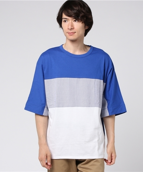 WEGO(ウィゴー)の「WEGO/トリコロール切替ビッグシルエットドルマンカットソー(Tシャツ/カットソー・メンズ・ホワイト系その他/ブルー/ホワイト/ブラック・LARGE/MEDIUM)」の10枚目の写真