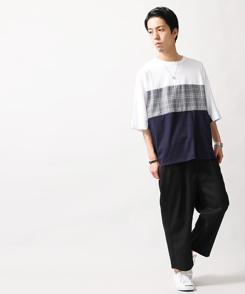 WEGO(ウィゴー)の「WEGO/トリコロール切替ビッグシルエットドルマンカットソー(Tシャツ/カットソー・メンズ・ホワイト系その他/ブルー/ホワイト/ブラック・LARGE/MEDIUM)」の5枚目の写真