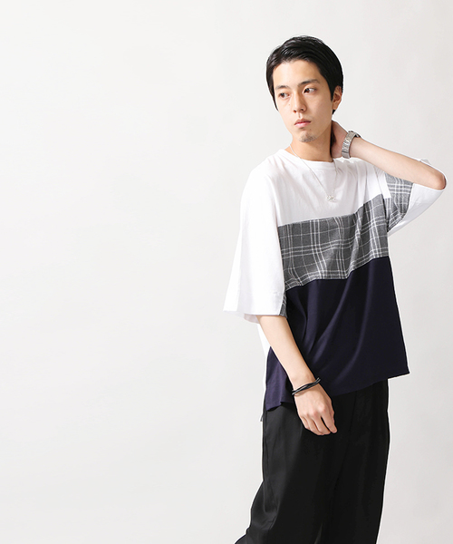 WEGO(ウィゴー)の「WEGO/トリコロール切替ビッグシルエットドルマンカットソー(Tシャツ/カットソー・メンズ・ホワイト系その他/ブルー/ホワイト/ブラック・LARGE/MEDIUM)」の7枚目の写真