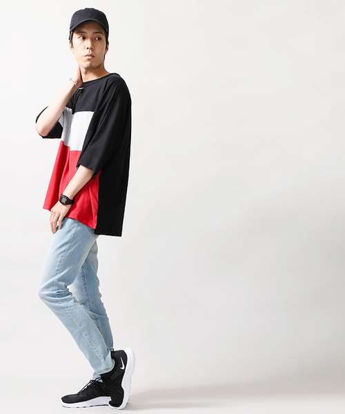 WEGO(ウィゴー)の「WEGO/トリコロール切替ビッグシルエットドルマンカットソー(Tシャツ/カットソー・メンズ・ホワイト系その他/ブルー/ホワイト/ブラック・LARGE/MEDIUM)」の8枚目の写真