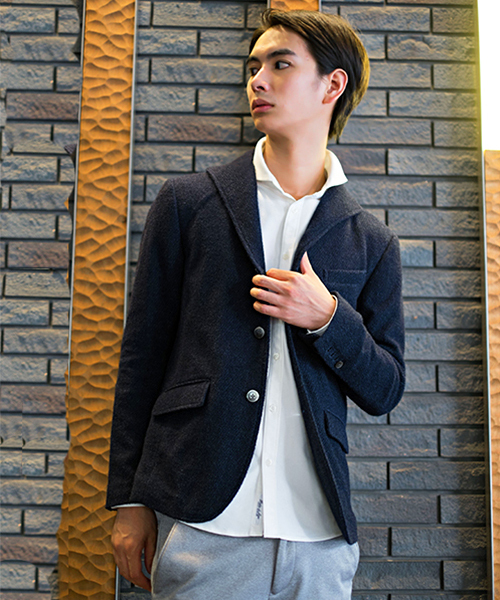 GOSTAR DE FUGA(ゴスタール ジフーガ)の「ウール混 イタリアンスタンドカラー テーラードジャケット(テーラードジャケット・メンズ・ミックスグレー/ネイビー・M/L/XL/XXL)」の2枚目の写真