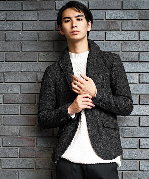 GOSTAR DE FUGA(ゴスタール ジフーガ)の「ウール混 イタリアンスタンドカラー テーラードジャケット(テーラードジャケット・メンズ・ミックスグレー/ネイビー・M/L/XL/XXL)」の1枚目の写真