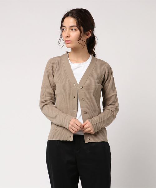 AMERICAN HOLIC（アメリカンホリック）の「・8col.Vネックリブカーディガン（カーディガン/ボレロ・レディース・杢グレー/オフホワイト/ブルー/ベージュ/ネイビー/ピンク/その他25/その他24・M/L）」の4枚目の写真