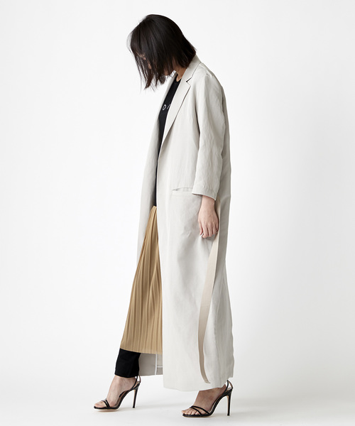 TRUNO by NOISE MAKER(トルノバイノイズメーカー)の「麻混ロングリボンシャツコート(その他トップス・レディース・ブラック/グレイッシュベージュ/ネイビー・FREE)」の2枚目の写真