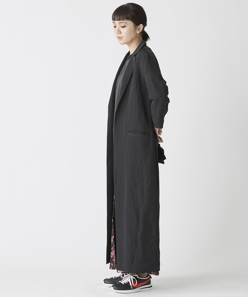 TRUNO by NOISE MAKER(トルノバイノイズメーカー)の「麻混ロングリボンシャツコート(その他トップス・レディース・ブラック/グレイッシュベージュ/ネイビー・FREE)」の4枚目の写真