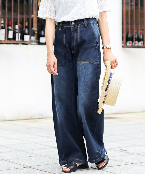 Fashion Letter（ファッションレター）の「コットンベイカーパンツ&デニムワイドパンツ 大きいサイズ（デニムパンツ・レディース・ブラック/ベージュ/カーキ/ネイビー/ワンウォッシュ・M/L/LL/3L/4L）」の7枚目の写真